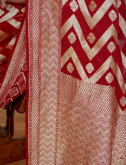 Red Pure Khaddi Georgette Handloom Saree
