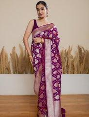 Purple Handloom Upada Jaal Pure Katan Silk Saree