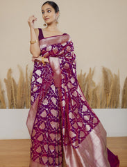 Purple Handloom Upada Jaal Pure Katan Silk Saree