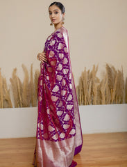 Purple Handloom Upada Jaal Pure Katan Silk Saree