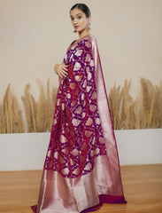 Purple Handloom Upada Jaal Pure Katan Silk Saree