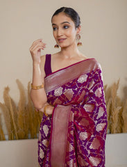 Purple Handloom Upada Jaal Pure Katan Silk Saree