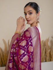 Purple Handloom Upada Jaal Pure Katan Silk Saree