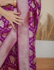 Purple Handloom Upada Jaal Pure Katan Silk Saree