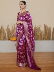 Purple Handloom Upada Jaal Pure Katan Silk Saree