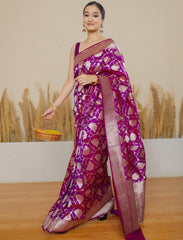 Purple Handloom Upada Jaal Pure Katan Silk Saree