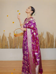 Purple Handloom Upada Jaal Pure Katan Silk Saree