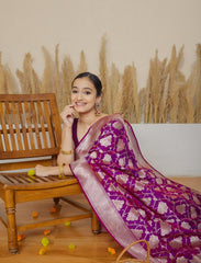 Purple Handloom Upada Jaal Pure Katan Silk Saree