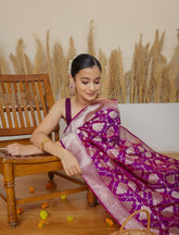 Purple Handloom Upada Jaal Pure Katan Silk Saree