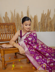 Purple Handloom Upada Jaal Pure Katan Silk Saree