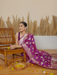 Purple Handloom Upada Jaal Pure Katan Silk Saree