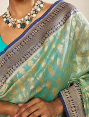 Tiffany Blue Handwoven Moonga Silk Saree