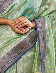 Tiffany Blue Handwoven Moonga Silk Saree
