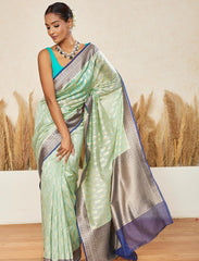 Tiffany Blue Handwoven Moonga Silk Saree