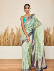Tiffany Blue Handwoven Moonga Silk Saree