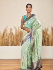 Tiffany Blue Handwoven Moonga Silk Saree