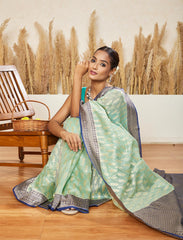 Tiffany Blue Handwoven Moonga Silk Saree