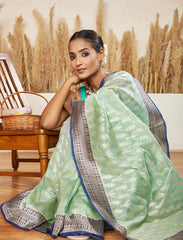 Tiffany Blue Handwoven Moonga Silk Saree