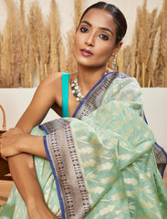 Tiffany Blue Handwoven Moonga Silk Saree