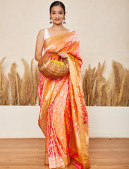 Orange Handloom Upada Jaal Pure Katan Silk Saree