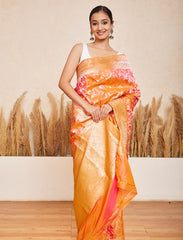 Orange Handloom Upada Jaal Pure Katan Silk Saree