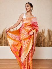 Orange Handloom Upada Jaal Pure Katan Silk Saree