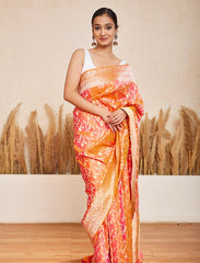 Orange Handloom Upada Jaal Pure Katan Silk Saree