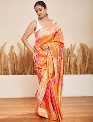 Orange Handloom Upada Jaal Pure Katan Silk Saree
