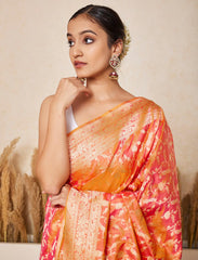 Orange Handloom Upada Jaal Pure Katan Silk Saree