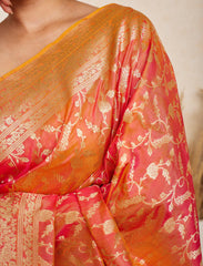 Orange Handloom Upada Jaal Pure Katan Silk Saree