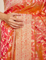 Orange Handloom Upada Jaal Pure Katan Silk Saree