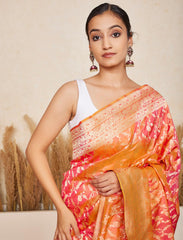 Orange Handloom Upada Jaal Pure Katan Silk Saree