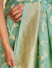 Tiffany Blue Handloom Pure Khaddi Tissue Silk Saree