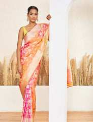 Peachy Orange Pure Handloom Jaal Katan Silk Saree