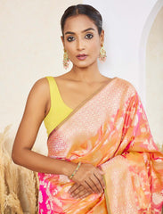 Peachy Orange Pure Handloom Jaal Katan Silk Saree