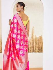 Hot Pink Katan Silk Handloom Saree