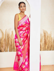 Hot Pink Katan Silk Handloom Saree