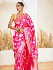 Hot Pink Katan Silk Handloom Saree