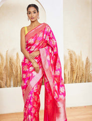 Hot Pink Katan Silk Handloom Saree