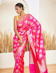 Hot Pink Katan Silk Handloom Saree