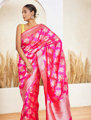 Hot Pink Katan Silk Handloom Saree