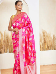 Hot Pink Katan Silk Handloom Saree