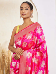 Hot Pink Katan Silk Handloom Saree