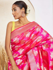 Hot Pink Katan Silk Handloom Saree