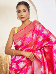 Hot Pink Katan Silk Handloom Saree
