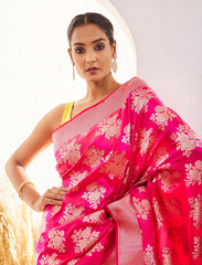 Hot Pink Katan Silk Handloom Saree