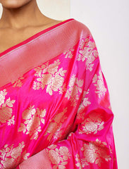 Hot Pink Katan Silk Handloom Saree