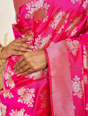 Hot Pink Katan Silk Handloom Saree