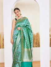Green Handloom Upada Jaal Pure Katan Silk Banarasi Saree