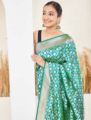 Green Handloom Upada Jaal Pure Katan Silk Banarasi Saree